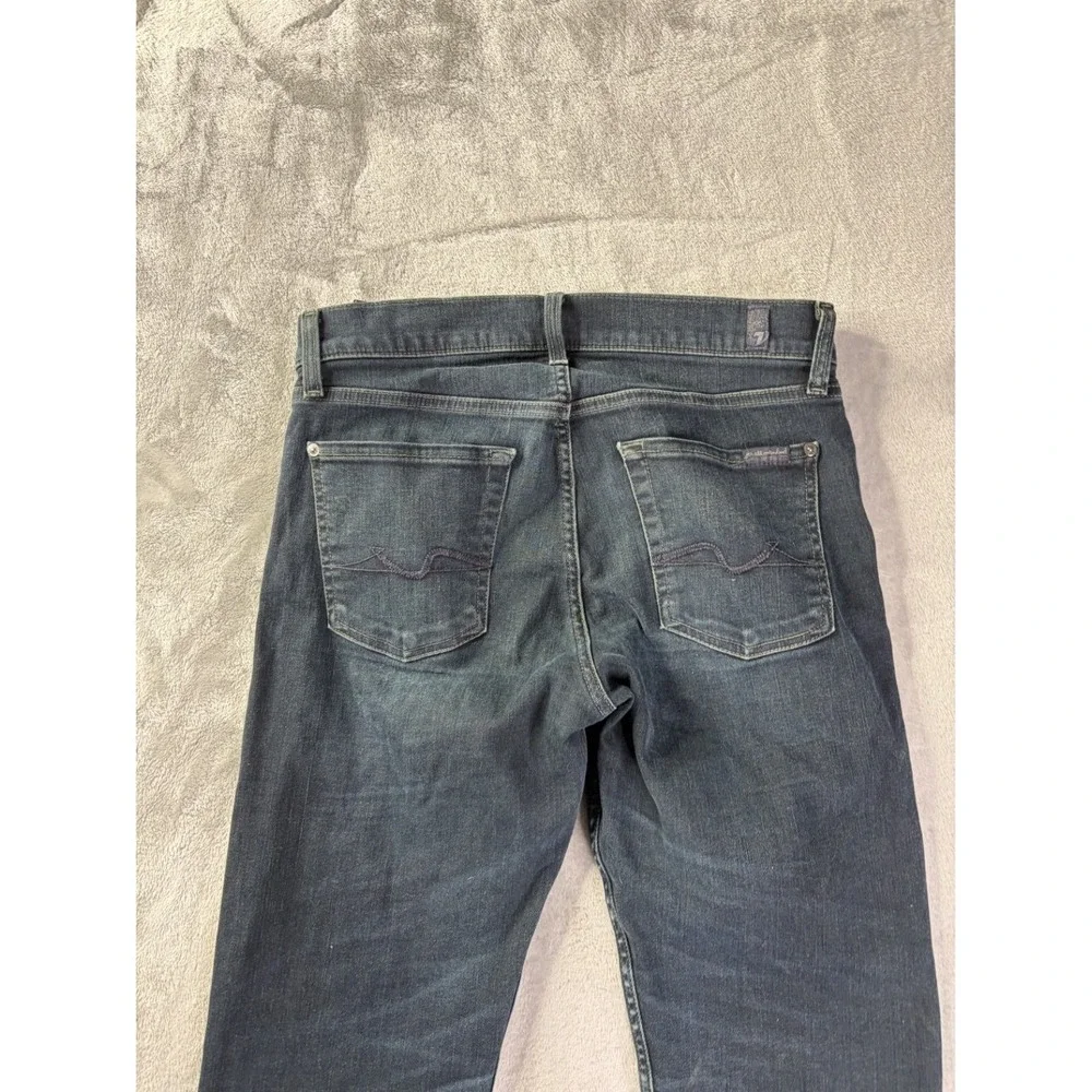 VTG USA 7 For All Mankind Jeans Slimmy Mens 31x28 Blue Embroidered Stretch